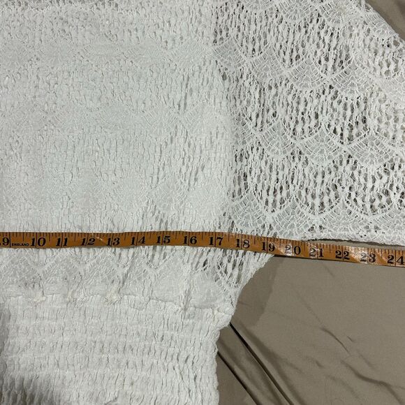 Women Top Boho Crochet Lace Lined Peasant Elastic Waist Flare Sleeve Size Sm ? - Picture 9 of 11